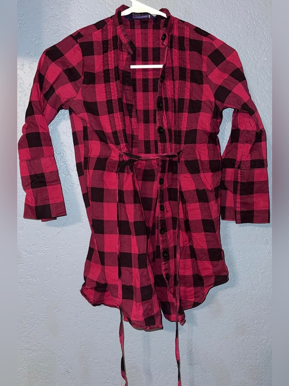 Miley Cyrus & Max Azria Pink and Black Plaid Button-Front Shirt Dress